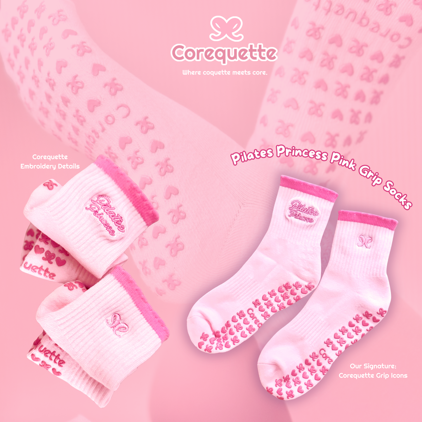 Corequette Pilates Princess Pink Grip Socks